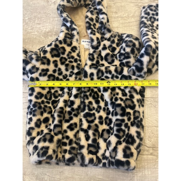 Old Navy Girls Leopard Faux Fur Hooded Jacket Size L 10 12 Winter Warm - Picture 6 of 8